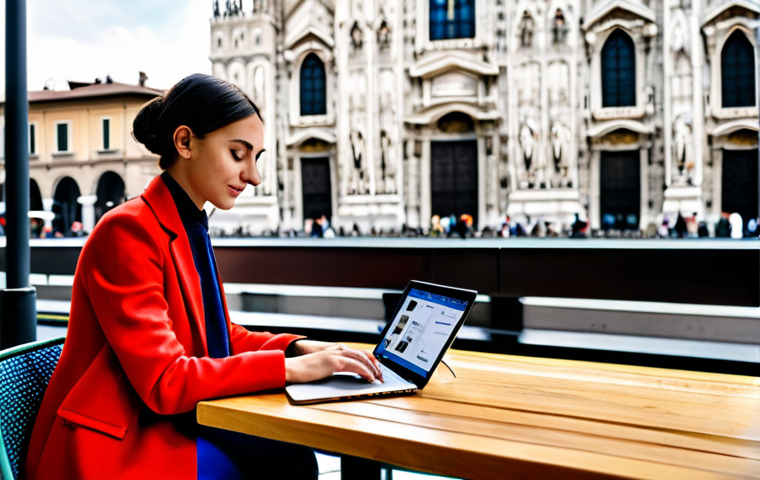 Freelance Digital Marketer in Milan**

"A professional freelance digital marketer, fully clothed in stylish yet modest Italian fashion, working on a laptop at a cafe in Milan with the Duomo in the background, safe for work, appropriate content, perfect anatomy, correct proportions, well-formed hands, professional photography, natural pose, family-friendly, vibrant colors, modern aesthetic."

**